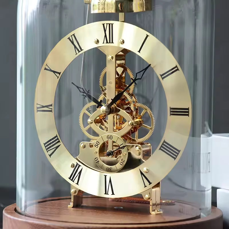 Elegant Walnut & Glass Mechanical Desk Clock