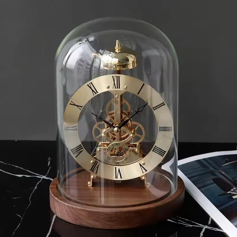 Elegant Walnut & Glass Mechanical Desk Clock