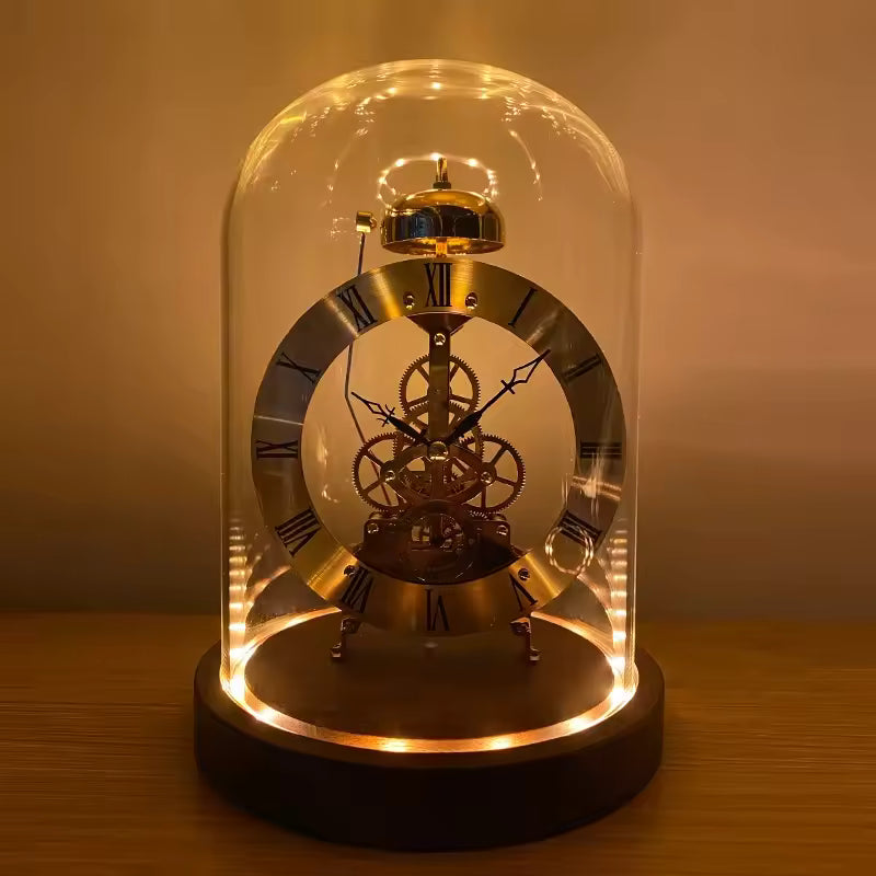 Elegant Walnut & Glass Mechanical Desk Clock