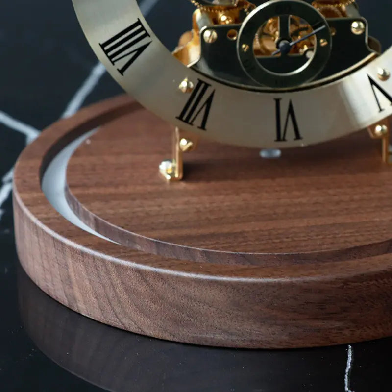 Elegant Walnut & Glass Mechanical Desk Clock